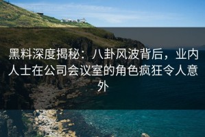 黑料深度揭秘：八卦风波背后，业内人士在公司会议室的角色疯狂令人意外
