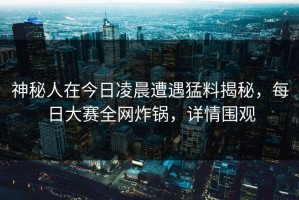 神秘人在今日凌晨遭遇猛料揭秘，每日大赛全网炸锅，详情围观