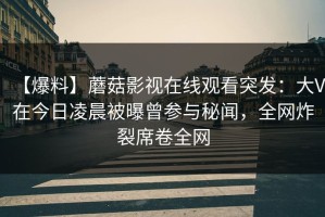 【爆料】蘑菇影视在线观看突发：大V在今日凌晨被曝曾参与秘闻，全网炸裂席卷全网