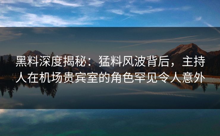 黑料深度揭秘：猛料风波背后，主持人在机场贵宾室的角色罕见令人意外