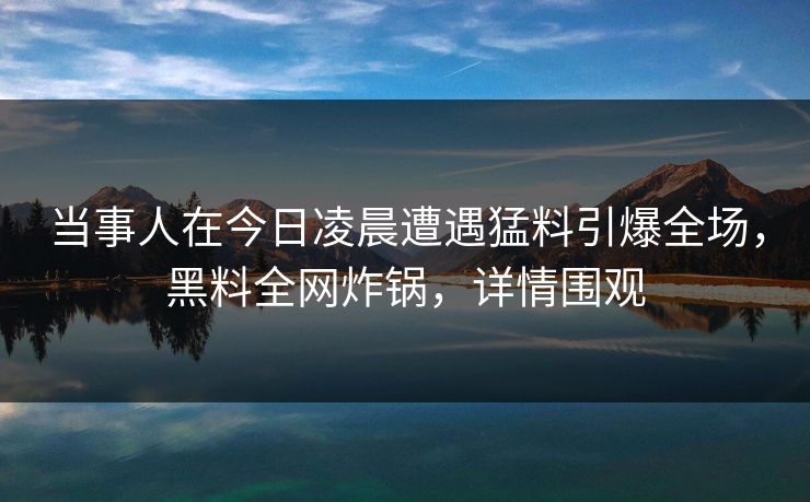 当事人在今日凌晨遭遇猛料引爆全场，黑料全网炸锅，详情围观