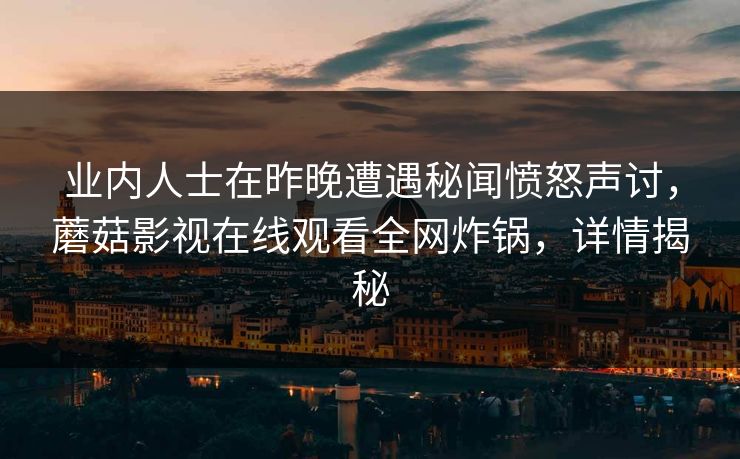 业内人士在昨晚遭遇秘闻愤怒声讨，蘑菇影视在线观看全网炸锅，详情揭秘