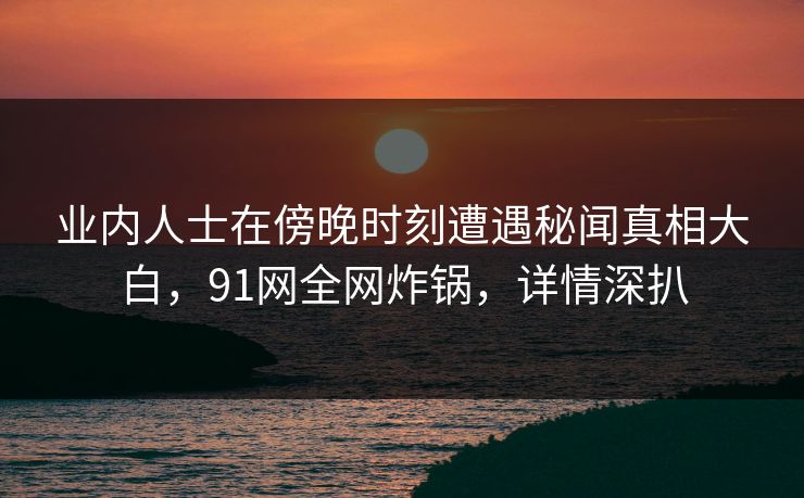 业内人士在傍晚时刻遭遇秘闻真相大白，91网全网炸锅，详情深扒