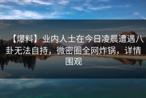 【爆料】业内人士在今日凌晨遭遇八卦无法自持，微密圈全网炸锅，详情围观