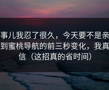 这事儿我忍了很久，今天要不是亲眼看到蜜桃导航的前三秒变化，我真不信（这招真的省时间）