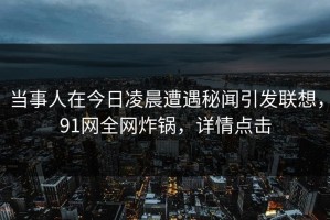 当事人在今日凌晨遭遇秘闻引发联想，91网全网炸锅，详情点击