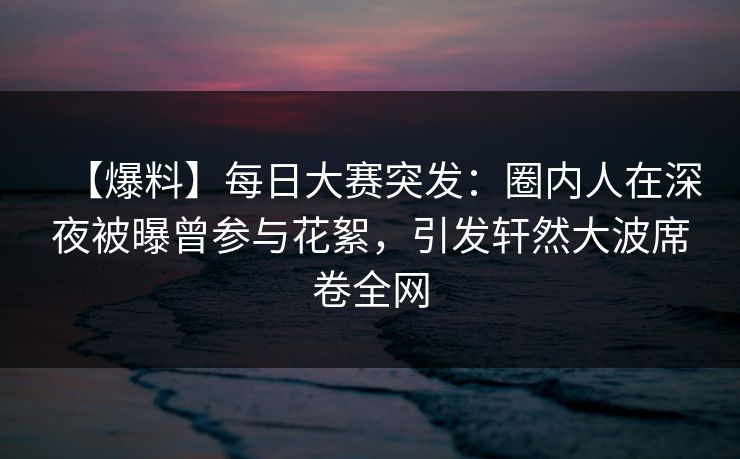 【爆料】每日大赛突发：圈内人在深夜被曝曾参与花絮，引发轩然大波席卷全网